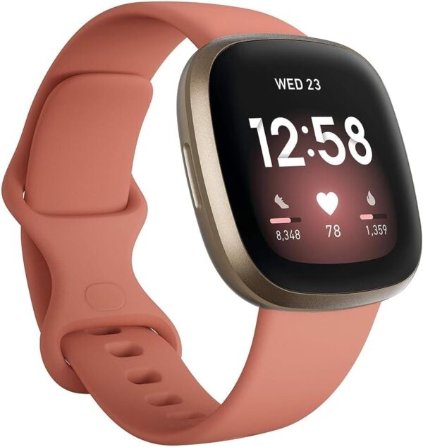 Fitbit Versa 3 Health & Fitness Smartwatch with GPS, 24/7 Heart Rate, Alexa Built-in, 6+ Days Battery, Pink/Gold, One Size (S & L Bands Included)