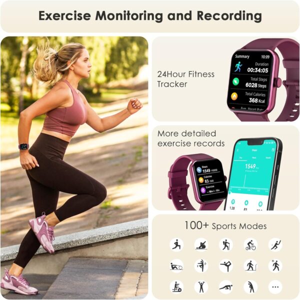 Fitness Tracker 2024 (Answer/Make Call),Smart Watch with 24/7 Heart Rate Blood Oxygen Monitor,Sleep Tracker,100+ Sports Modes,Pedometer,IP68 Waterproof Activity Trackers for Android&iPhone Women Men - Image 4