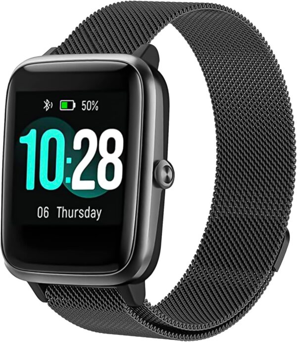 Magnetic Bands Compatible with 19mm ID205L Veryfitpro Smartwatch, No Buckle Design, Stainless Steel Mesh Loop Replacement Strap for Men Women for ID205L, ID205G ID205 ID205U ID205S, Black