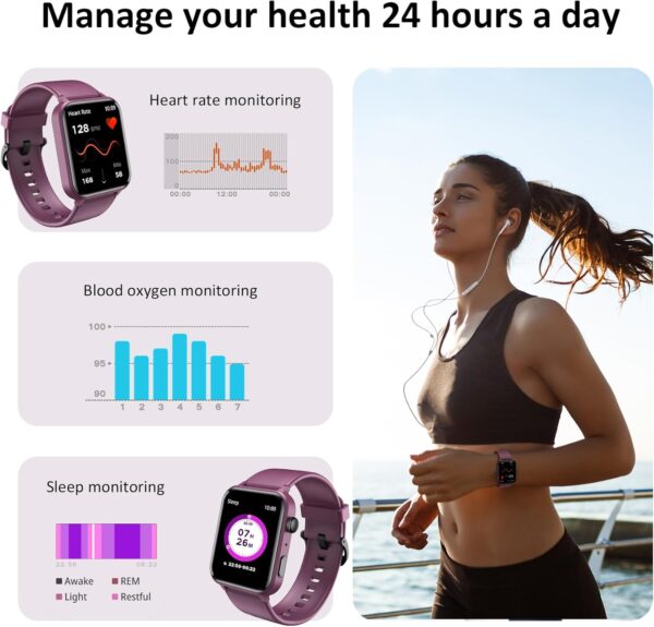 Health Fitness Tracker 2024(Answer/Make Calls), 1.85\'\' SmartWatche for women men with 24/7 Heart Rate and blood oxygen,Step/SleepTracker,100+Sport,IP68 Waterproof Activity Trackers for Android&iPhone - Image 3