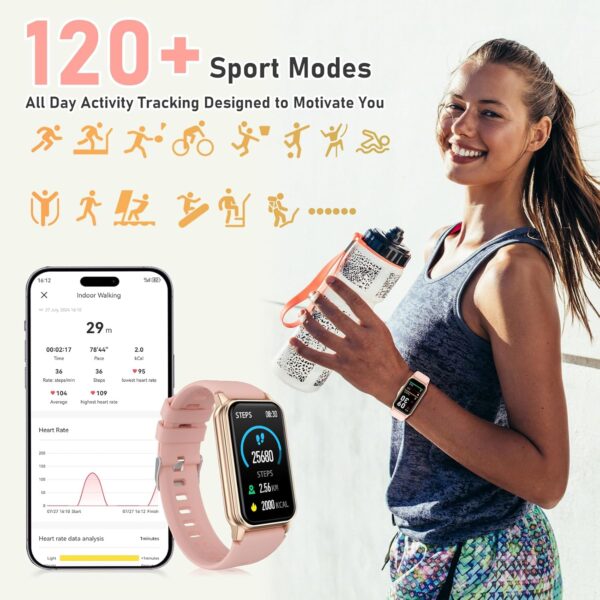 Health Fitness Tracker, Smart Watch with 24/7 Heart Rate Blood Oxygen Blood Pressure Sleep Monitor, IP68 Waterproof Step Calorie Counter Pedometer Activity Trackers for Android&iPhone Women Men Pink - Image 2