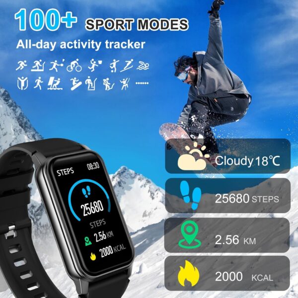 Fitness Tracker with 24/7 Heart Rate, Sleep Blood Oxygen Blood Pressure, 120+ Sports Modes Smart Watch, Step Calorie Counter Pedometer Health Activity Trackers IP68 Waterproof for Women Men - Image 3