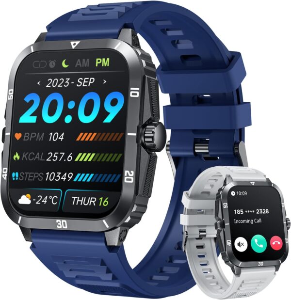 Smartwatch for Men Fitness Smart Watch: 2.0 inch Blue Watch with Bluetooth Call Answer - Android iOS Compatible Military 3ATM Waterproof 100+ Sports Digital Activity Tracker Heart Rate Sleep Monitor