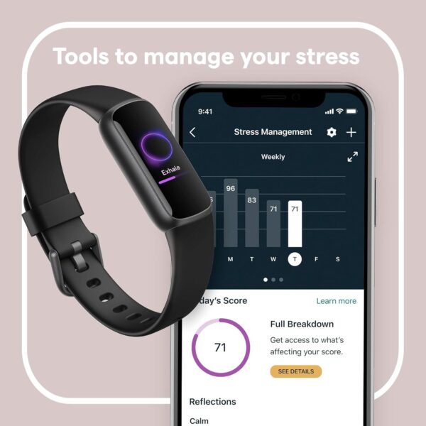 Fitbit Luxe-Fitness and Wellness-Tracker with Stress Management, Sleep-Tracking and 24/7 Heart Rate, Black/Graphite, One Size (S & L Bands Included) - Image 3