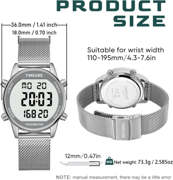 Women\'s Step Counter Pedometer Watch with Stainless Steel Bracelet, Stylish Design, No App, No Charging Needed for Step, Calorie, Distance, Alarm, Countdown Timer，TU-2401 - Image 6