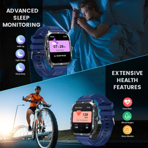 Smartwatch for Men Fitness Smart Watch: 2.0 inch Blue Watch with Bluetooth Call Answer - Android iOS Compatible Military 3ATM Waterproof 100+ Sports Digital Activity Tracker Heart Rate Sleep Monitor - Image 4