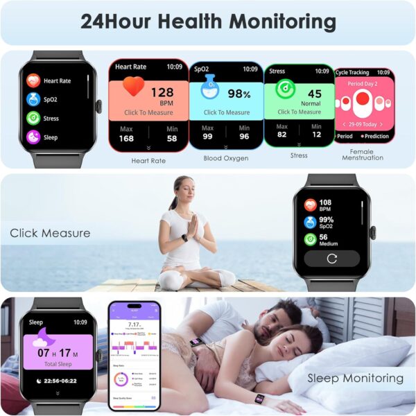 Fitness Tracker 2024 (Answer/Make Call),Smart Watch with 24/7 Heart Rate Blood Oxygen Monitor,Sleep Tracker,100+ Sports Modes,Pedometer,IP68 Waterproof Activity Trackers for Android&iPhone Women Men - Image 3