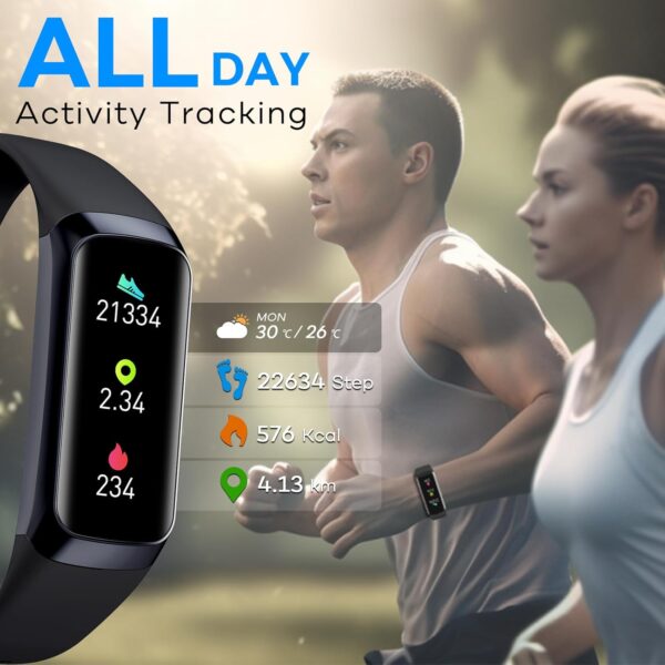 Fitness Activity Tracker for Men Women,Smart Watch with Blood Pressure Monitor Heart Rate Sleep Monitor IP67 Waterproof Pedometer Step Counter Calorie Tracker Health Watch for Android iOS Phones Black - Image 2