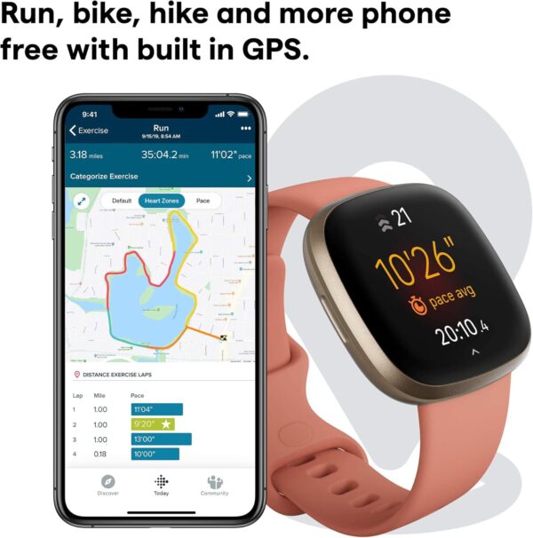 Fitbit Versa 3 Health & Fitness Smartwatch with GPS, 24/7 Heart Rate, Alexa Built-in, 6+ Days Battery, Pink/Gold, One Size (S & L Bands Included) - Image 3