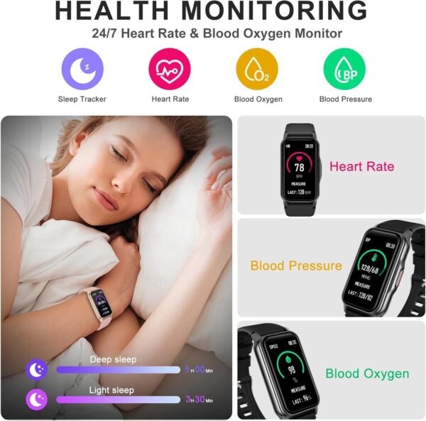 Fitness Tracker with 24/7 Heart Rate, Sleep Blood Oxygen Blood Pressure, 120+ Sports Modes Smart Watch, Step Calorie Counter Pedometer Health Activity Trackers IP68 Waterproof for Women Men - Image 2