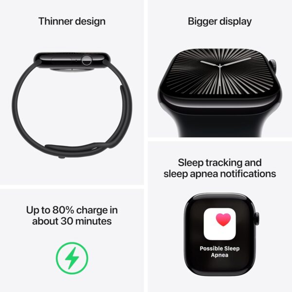 Apple Watch Series 10 [GPS + Cellular 46mm case] Smartwatch with Slate Titanium Case with Black Sport Band - M/L. Fitness Tracker, ECG App, Always-On Retina Display, Water Resistant - Image 4