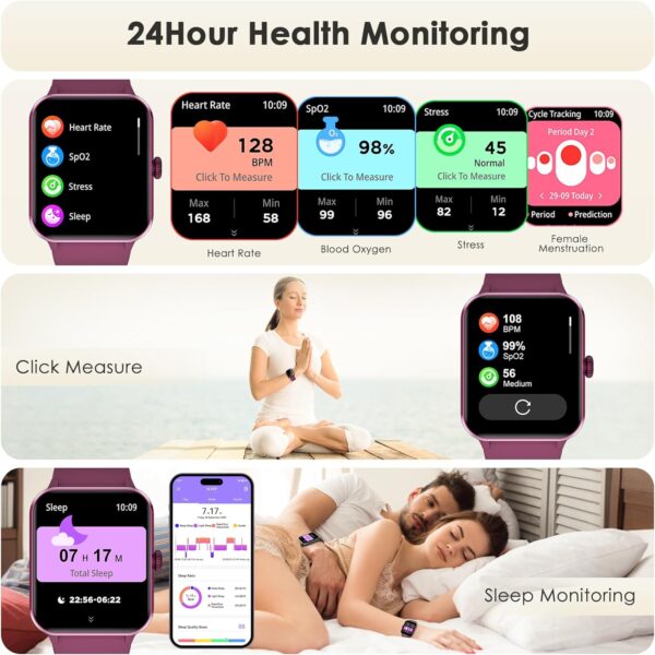 Fitness Tracker 2024 (Answer/Make Call),Smart Watch with 24/7 Heart Rate Blood Oxygen Monitor,Sleep Tracker,100+ Sports Modes,Pedometer,IP68 Waterproof Activity Trackers for Android&iPhone Women Men - Image 3