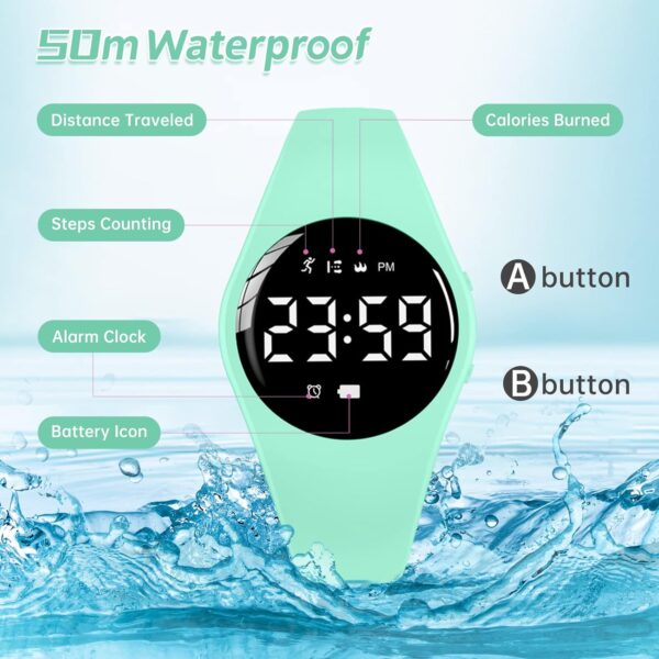 Kids Watch, Digital Watch for Girls Boys, Sport Watch with Alarm Clock, Stopwatch, Waterproof Fitness Tracker with No App for Ages 5-12 Children (YB-Green) - Image 4