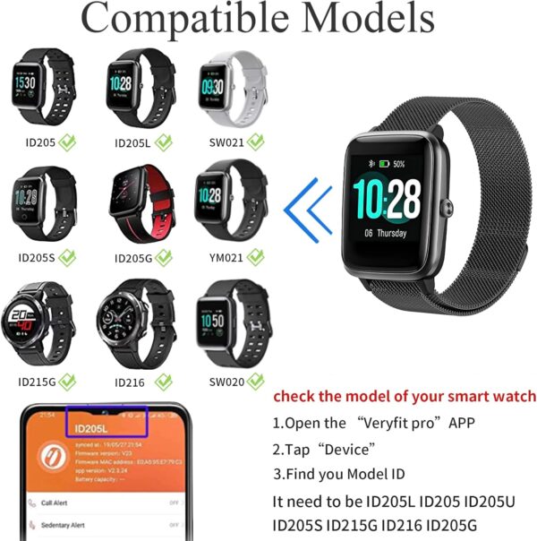 Magnetic Bands Compatible with 19mm ID205L Veryfitpro Smartwatch, No Buckle Design, Stainless Steel Mesh Loop Replacement Strap for Men Women for ID205L, ID205G ID205 ID205U ID205S, Black - Image 2