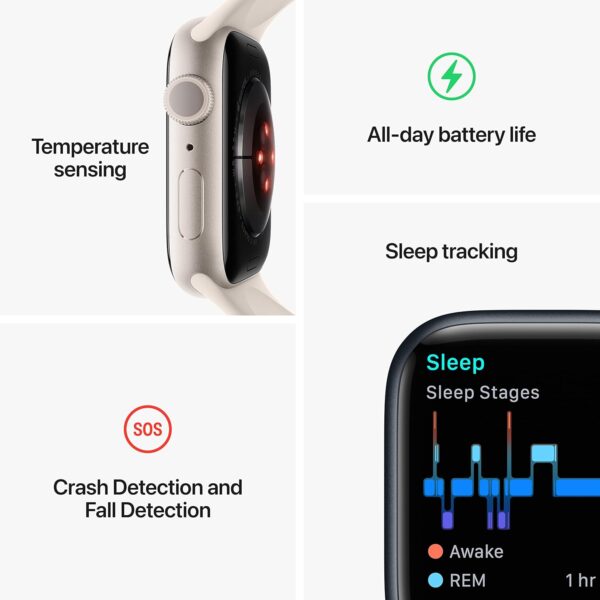 Apple Watch Series 8 [GPS 41mm] Smart Watch w/Starlight Aluminum Case with Starlight Sport Band - S/M. Fitness Tracker, Blood Oxygen & ECG Apps, Always-On Retina Display, Water Resistant - Image 5