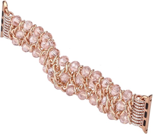 Glitter Beaded Bracelet Compatible for Apple Watch Women Clear 38mm 40mm 41mm 42mm 44mm 45mm 49mm Band,Fohuas Crystal Pearl Bangle for iWatch Ultra Series SE 9 8 7 6 5 4 3 2 1 Metal Pink Elastic Jewelry Strap for iphone watch Starlight Silver Black Gold Rose Gold - Image 5