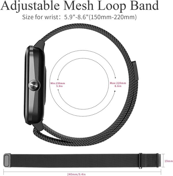 Magnetic Bands Compatible with 19mm ID205L Veryfitpro Smartwatch, No Buckle Design, Stainless Steel Mesh Loop Replacement Strap for Men Women for ID205L, ID205G ID205 ID205U ID205S, Black - Image 5