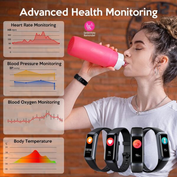 Fitness Activity Tracker for Men Women,Smart Watch with Blood Pressure Monitor Heart Rate Sleep Monitor IP67 Waterproof Pedometer Step Counter Calorie Tracker Health Watch for Android iOS Phones Black - Image 3