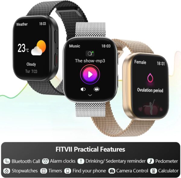 FITVII Health & Fitness Tracker 2024 (Answer/Make Calls), Smart Watch with 24/7 Heart Rate and Blood Pressure, Sleep Tracking, Blood Oxygen Monitor, 120+ Sport Mode Activity Tracker - Image 6