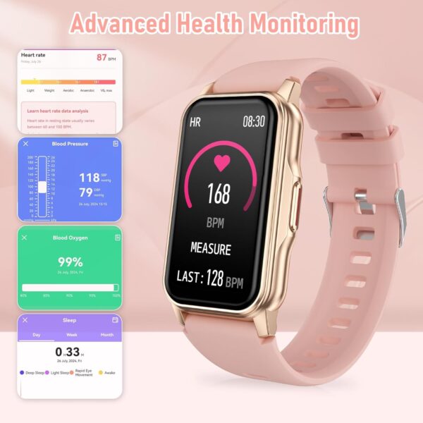 Health Fitness Tracker, Smart Watch with 24/7 Heart Rate Blood Oxygen Blood Pressure Sleep Monitor, IP68 Waterproof Step Calorie Counter Pedometer Activity Trackers for Android&iPhone Women Men Pink - Image 6