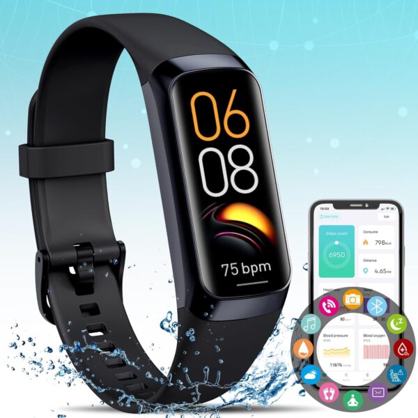 Fitness Activity Tracker for Men Women,Smart Watch with Blood Pressure Monitor Heart Rate Sleep Monitor IP67 Waterproof Pedometer Step Counter Calorie Tracker Health Watch for Android iOS Phones Black