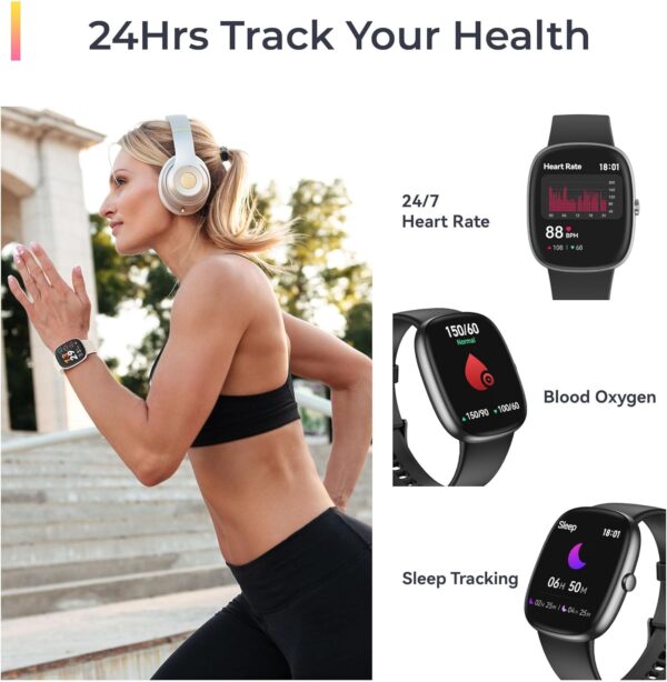 Health Fitness Tracker, 24/7 Heart Rate/SpO2/Sleep Monitor, 1.69\'\' Activity Trackers with Pedometer, Calories & Step Counter, Fitness Smart Watches for Women Men - Image 2