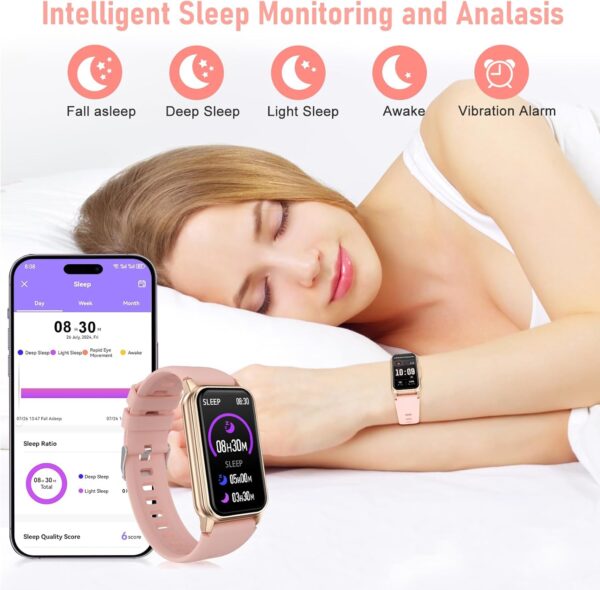 Health Fitness Tracker, Smart Watch with 24/7 Heart Rate Blood Oxygen Blood Pressure Sleep Monitor, IP68 Waterproof Step Calorie Counter Pedometer Activity Trackers for Android&iPhone Women Men Pink - Image 3