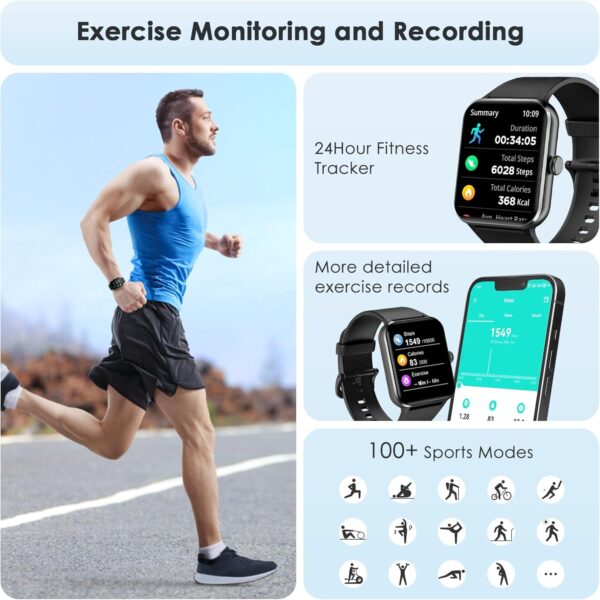 Fitness Tracker 2024 (Answer/Make Call),Smart Watch with 24/7 Heart Rate Blood Oxygen Monitor,Sleep Tracker,100+ Sports Modes,Pedometer,IP68 Waterproof Activity Trackers for Android&iPhone Women Men - Image 4