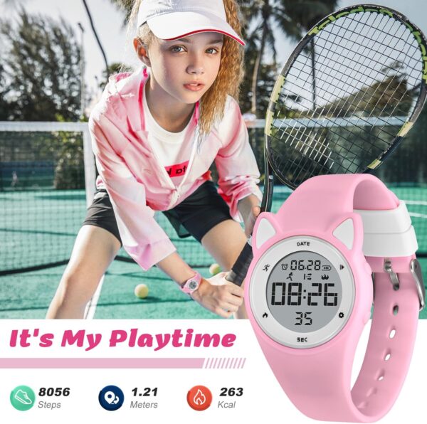 Kids Digital Watch for Girls Boys, Kids Watch with Fitness Tracker, Pedometer, Alarm Clocks, Stopwatch, No App Needed & Waterproof Girls Watch, Gift for Teens Girls Boys Ages 5-14 - Image 3