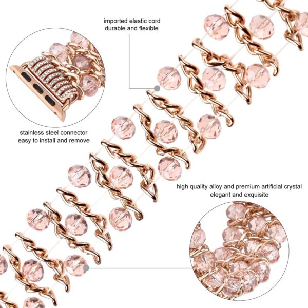 Glitter Beaded Bracelet Compatible for Apple Watch Women Clear 38mm 40mm 41mm 42mm 44mm 45mm 49mm Band,Fohuas Crystal Pearl Bangle for iWatch Ultra Series SE 9 8 7 6 5 4 3 2 1 Metal Pink Elastic Jewelry Strap for iphone watch Starlight Silver Black Gold Rose Gold - Image 4