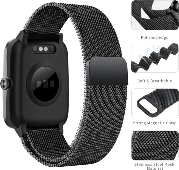 Magnetic Bands Compatible with 19mm ID205L Veryfitpro Smartwatch, No Buckle Design, Stainless Steel Mesh Loop Replacement Strap for Men Women for ID205L, ID205G ID205 ID205U ID205S, Black - Image 3