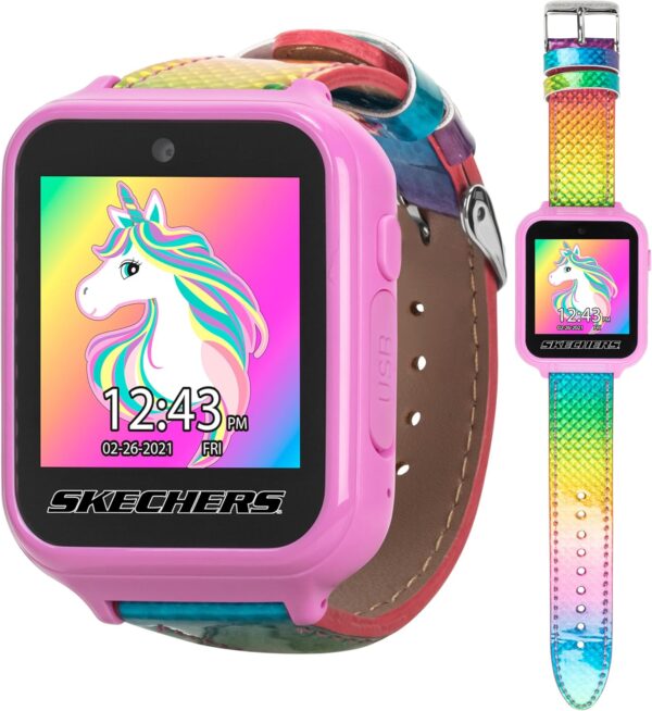 Skechers Kids Smart Watch with Rainbow Iridescent Strap, Games, Camera, & Fitness Tracker – Fun & Colorful Digital Watch with Touchscreen, Alarm, and Step Counter, Perfect for Everyday Wear and Play