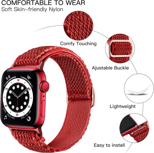 Lerobo Nylon Stretchy Solo Loop Watch Band, Compatible with Apple Watch Series 1-10, SE, Ultra 38/40/41/42/44/45mm/46mm/49mm, Adjustable Replacement Strap for Women Men - Image 2