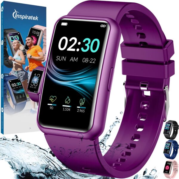 Inspiratek Fitness Tracker Watch - Health Activity & Fitness Trackers for Men & Women - Workout Waterproof Fitness Watch w/All-Day Sleep Tracker, Heart Rate Monitor, Calorie and Step Counter (Purple)