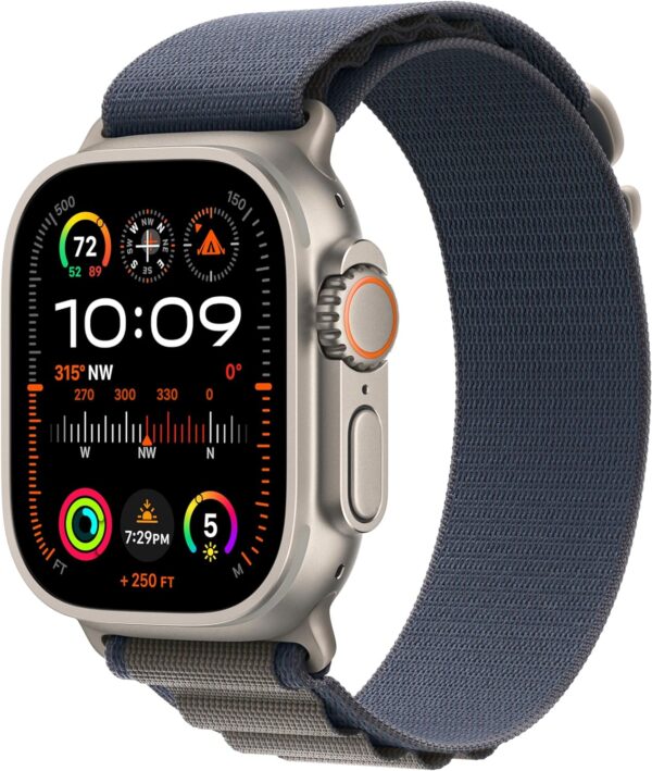 Apple Watch Ultra 2 [GPS + Cellular 49mm] Smartwatch with Rugged Titanium Case & Blue Alpine Loop Large. Fitness Tracker, Precision GPS, Action Button, Extra-Long Battery Life