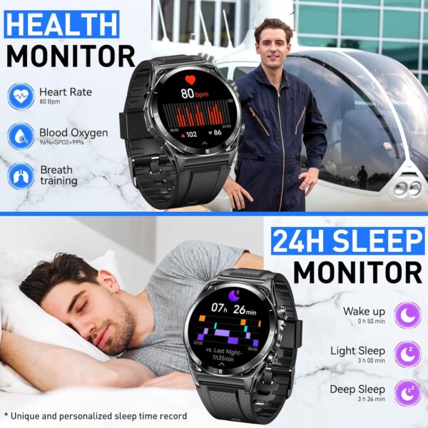 Military Smart Watch for Men 1.43” AMOLED Always On Display Tactical Smart Watch 300mAh Battery Fitness Tracker with Heart Rate Sleep Monitor Rugged Smartwatch for iPhone Android (Black) - Image 3